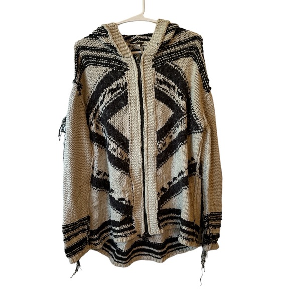 FREE PEOPLE BLACK AND GRAY FRINGE DOUBLE ZIPPER HOODIE SIZE M - Picture 2 of 6